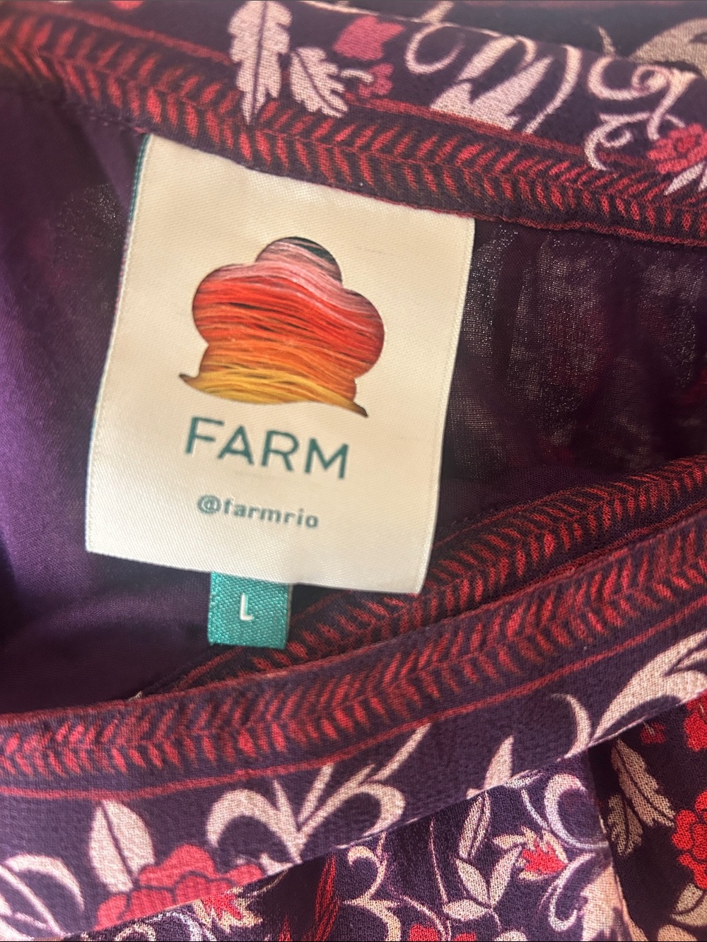 FARM Rio (Saks Fifth Avenue) Tiered Floral Maxi Skirt in Burgundy Red Cream L - Picture 3 of 6